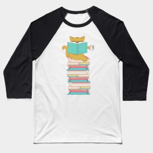 Cat with glasses drinking coffee or tea and reading book Baseball T-Shirt